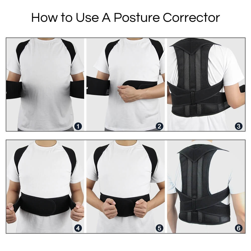 Guide to using a posture corrector, with numbered steps